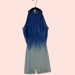 Blue and Gray Ombré sequined bodysuit unitard XS